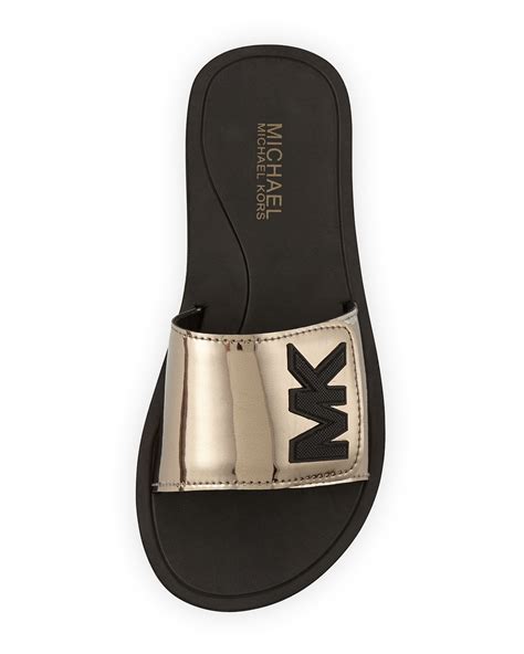 michael kors metallic slides|Michael Kors slides wedges.